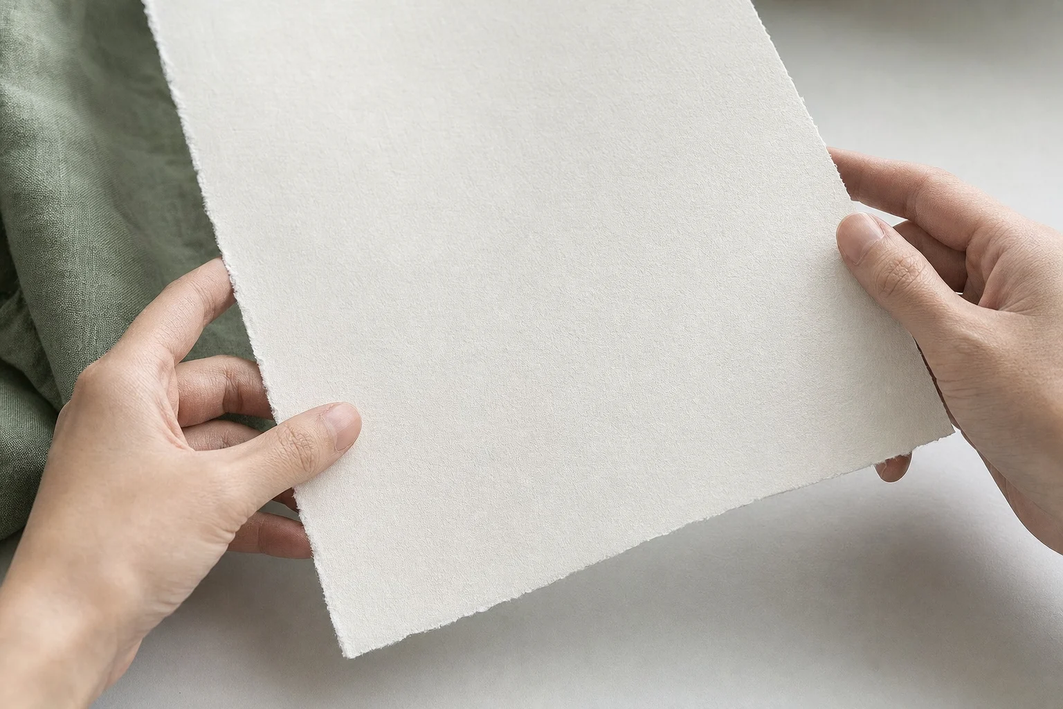 Hands holding a sheet of textured art paper